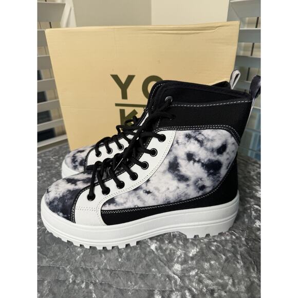 Yoki Lauren-28 Black Tie Dye Platform Combat Boots Women’s Size 8 NWT - Picture 7 of 11
